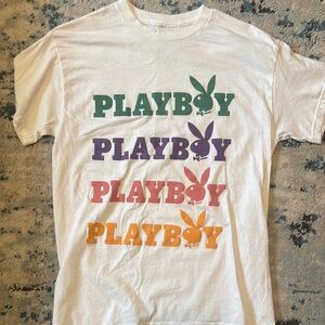 PLAYBOY White and Green Short Sleeve Tee Retro Graphic